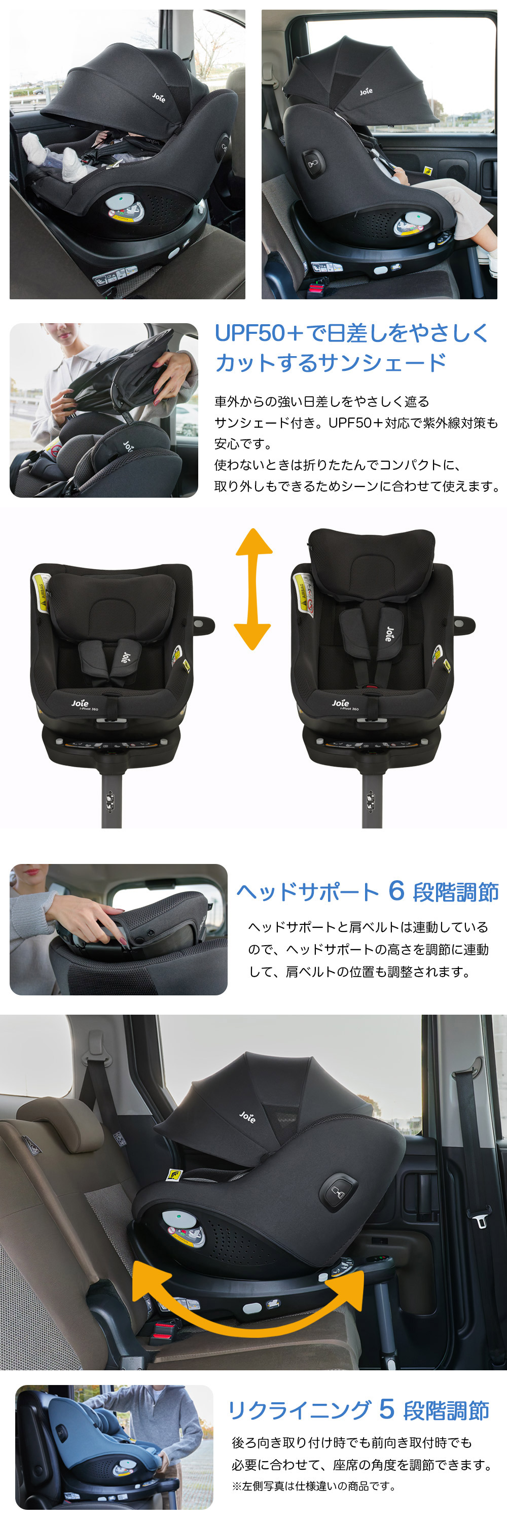 サンシェード・ヘッドサポート・リクライニング