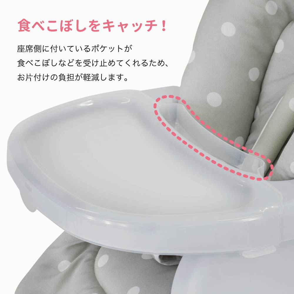 座席側のポケットで食べこぼしを受け止めるピッコロ用テーブルカバー
