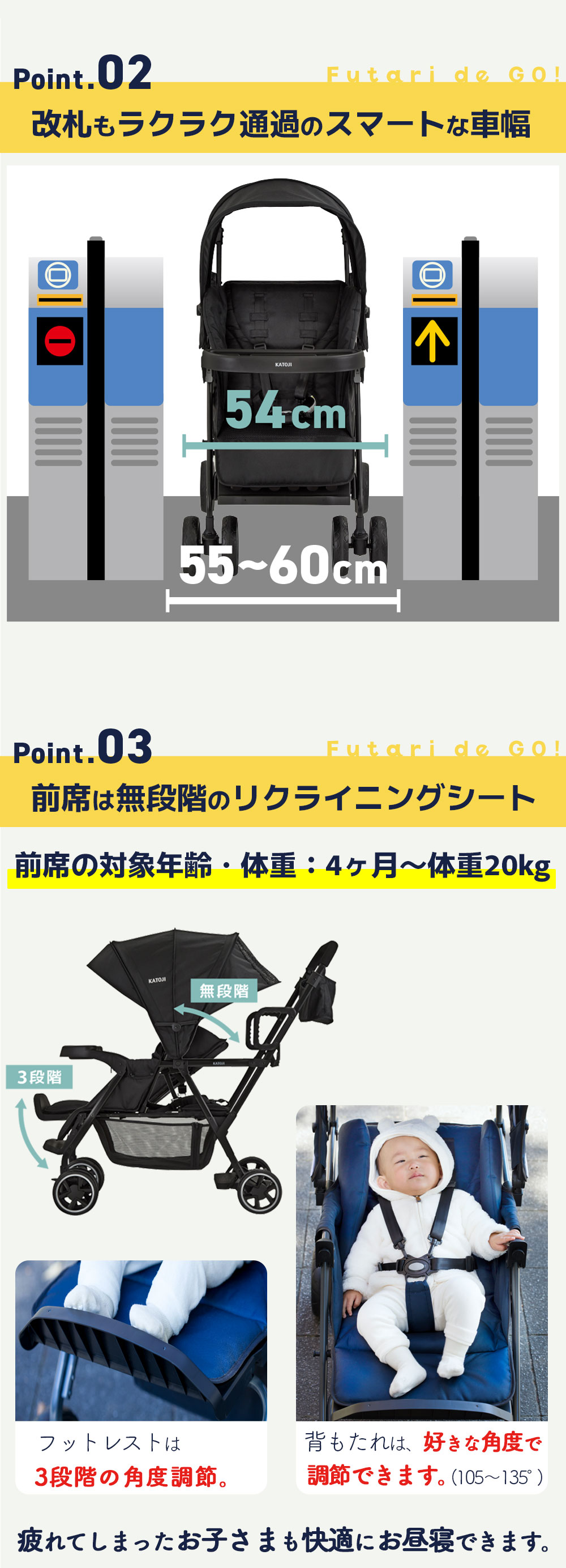 二人乗りベビーカー 二人でゴー_POINT2｜POINT3